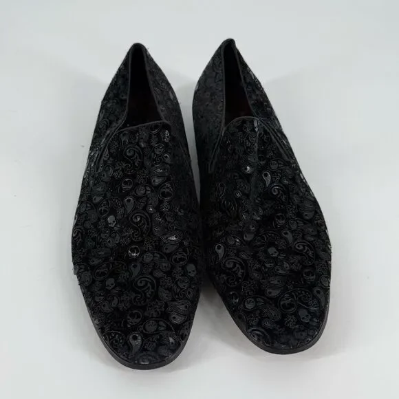 Robert Graham Rodin Paisley Skull-Embossed Velvet Loafer in BlackSize 12